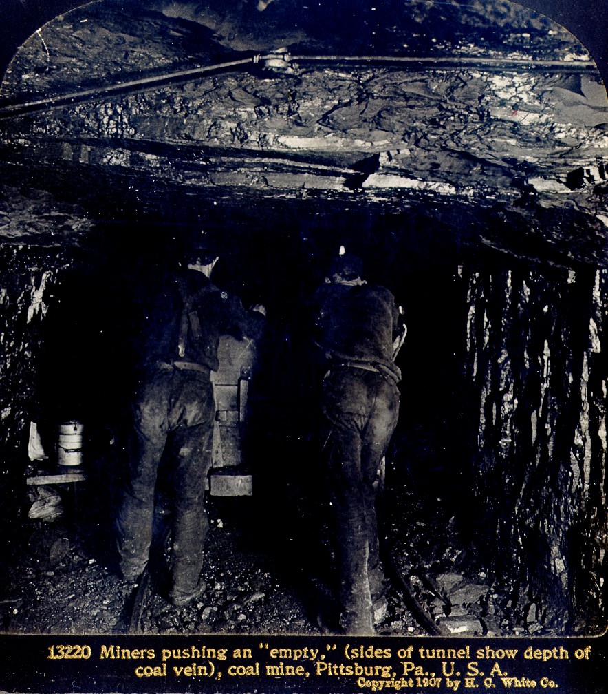 Miners pushing an empty cart-Pittsburgh