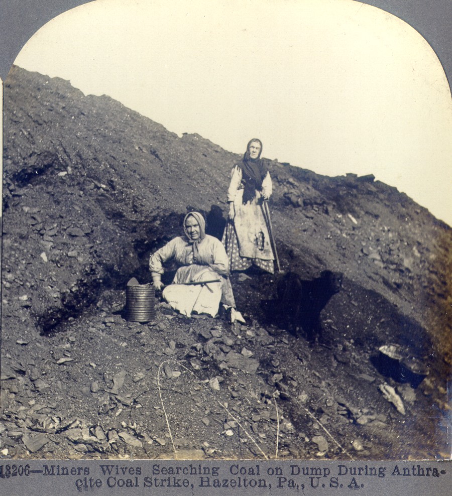 Wives with dog searching for coal